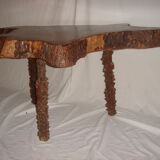 Mahogany table and 2 stools 1970