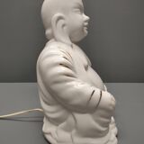 Seated Buddha lamp base ~ glazed and gold white ceramic ~ 80s