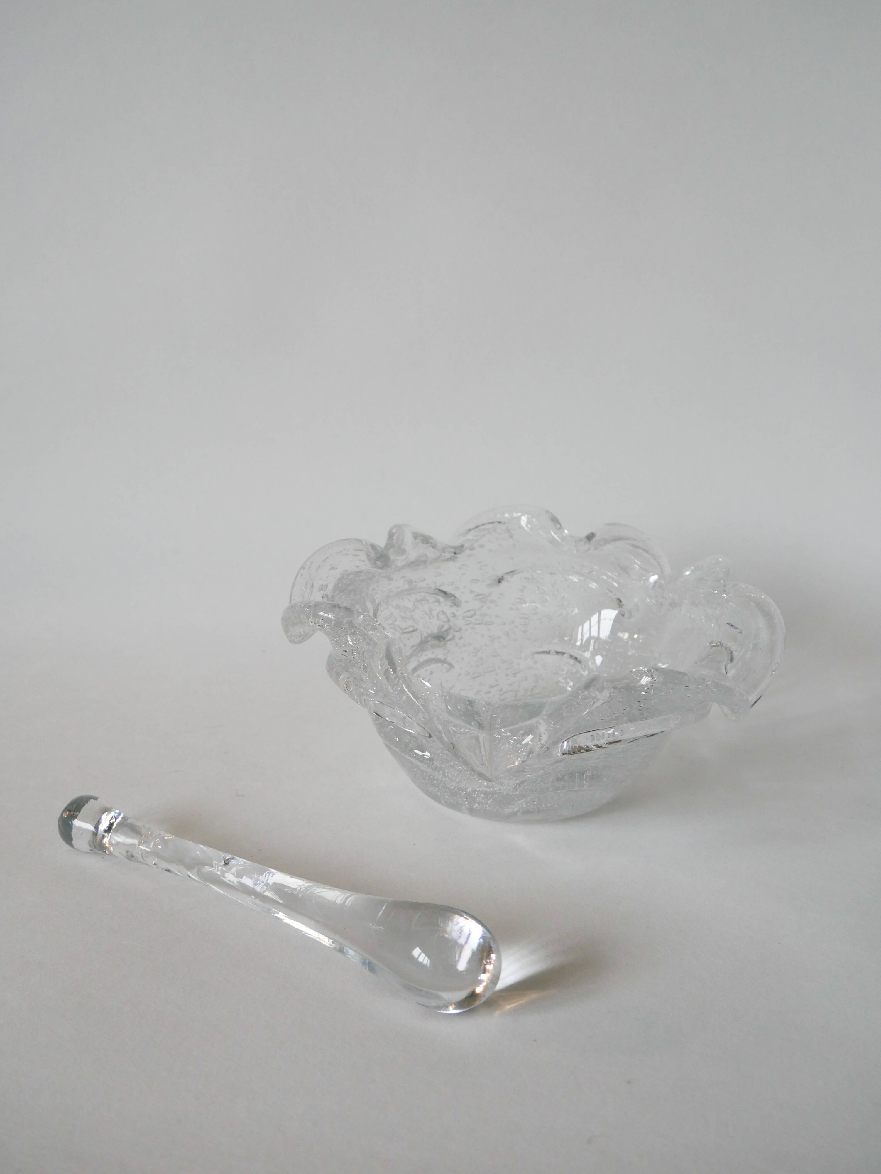 large Biot style bubbled glass mortar with pestle Design 1970
