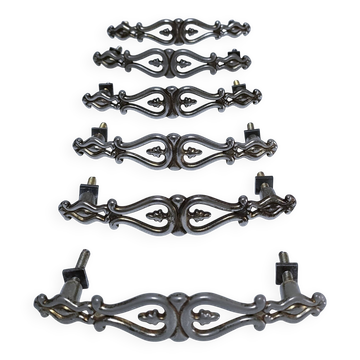 Six Huwil metal handles for neo-classical drawers from the 60s