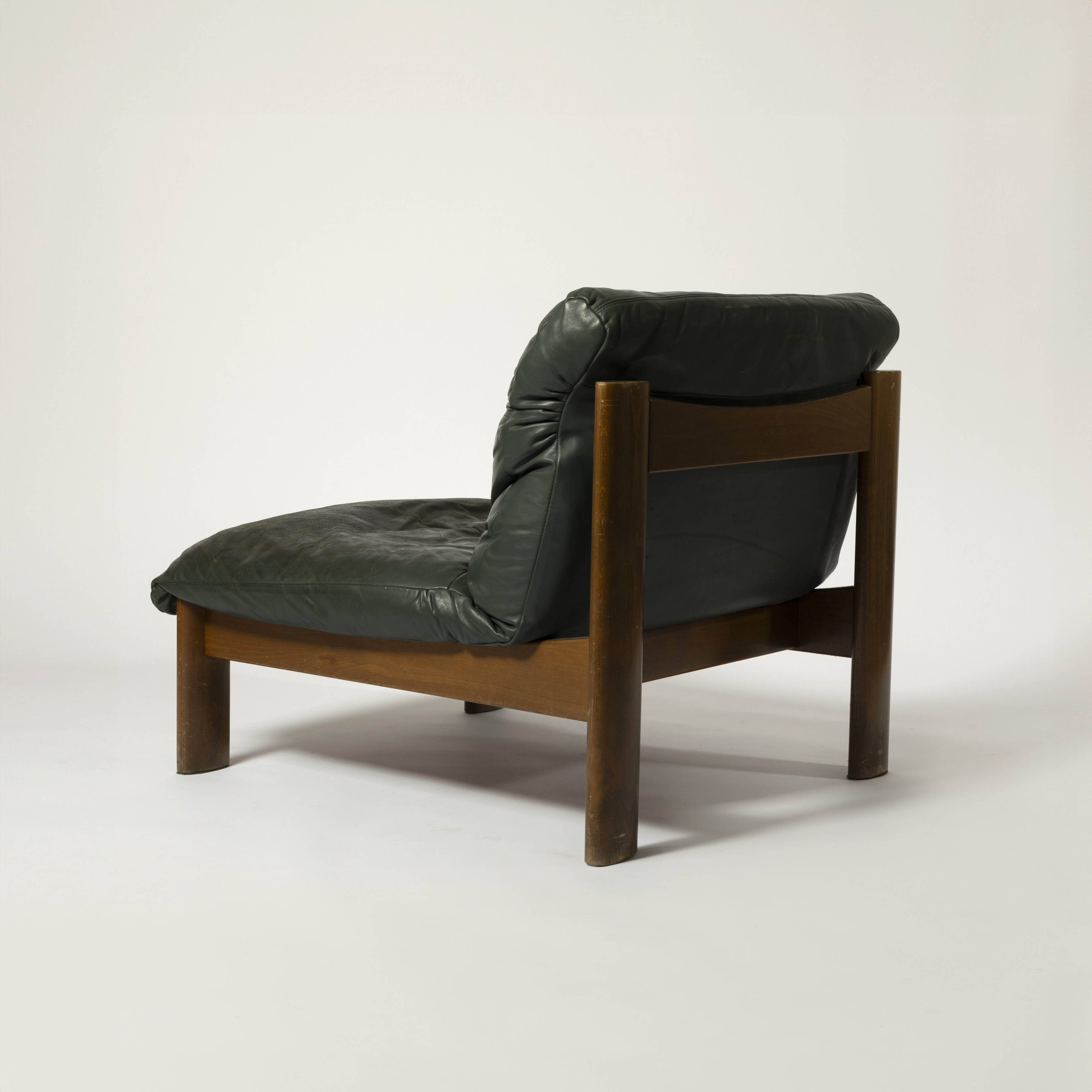 Sling chair in wood and green leather, germany, 1970s