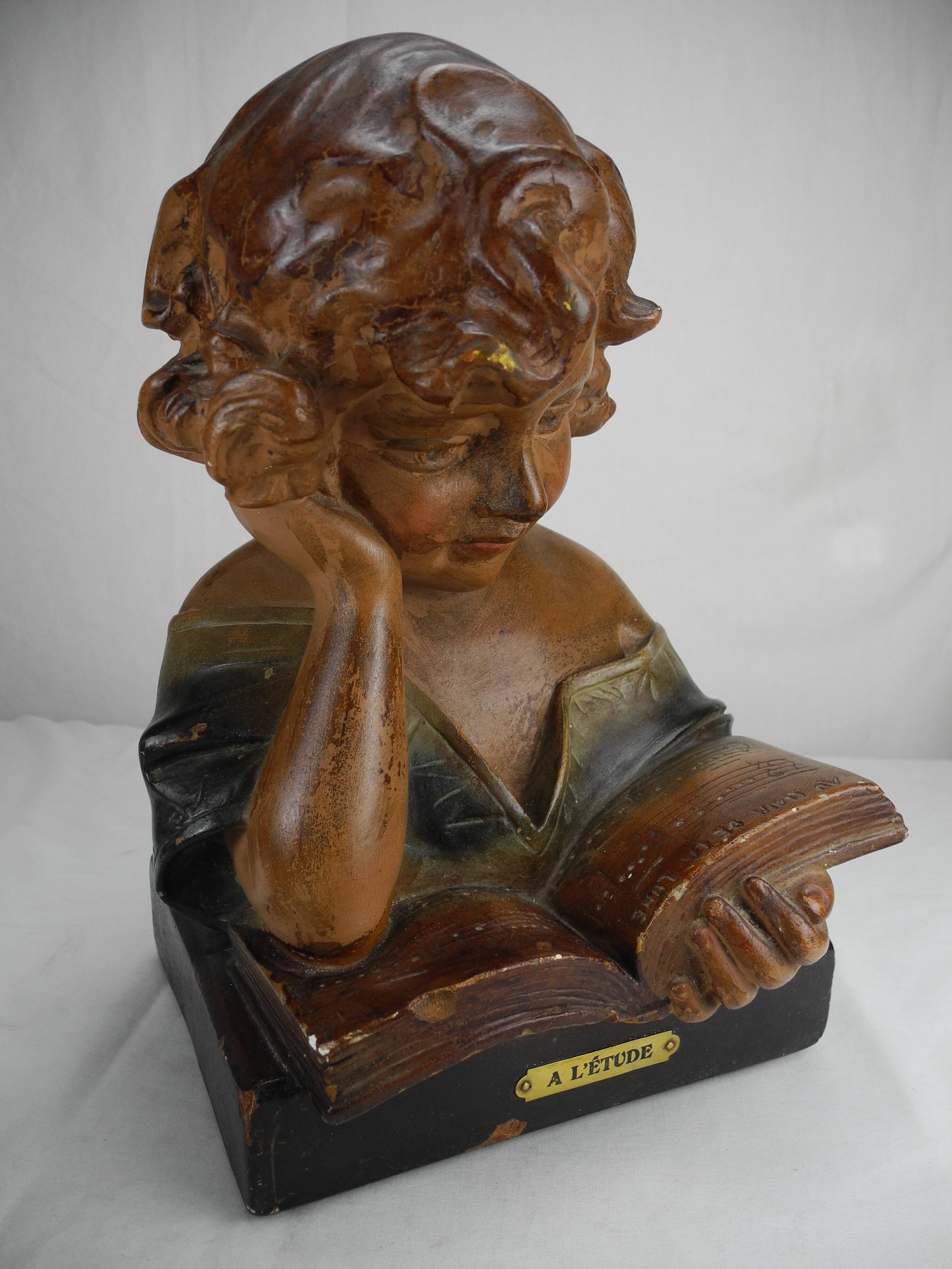Old plaster bust under study art deco antique french bust 30s