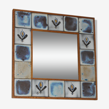 Miroir céramique années 70 - 26x26cm