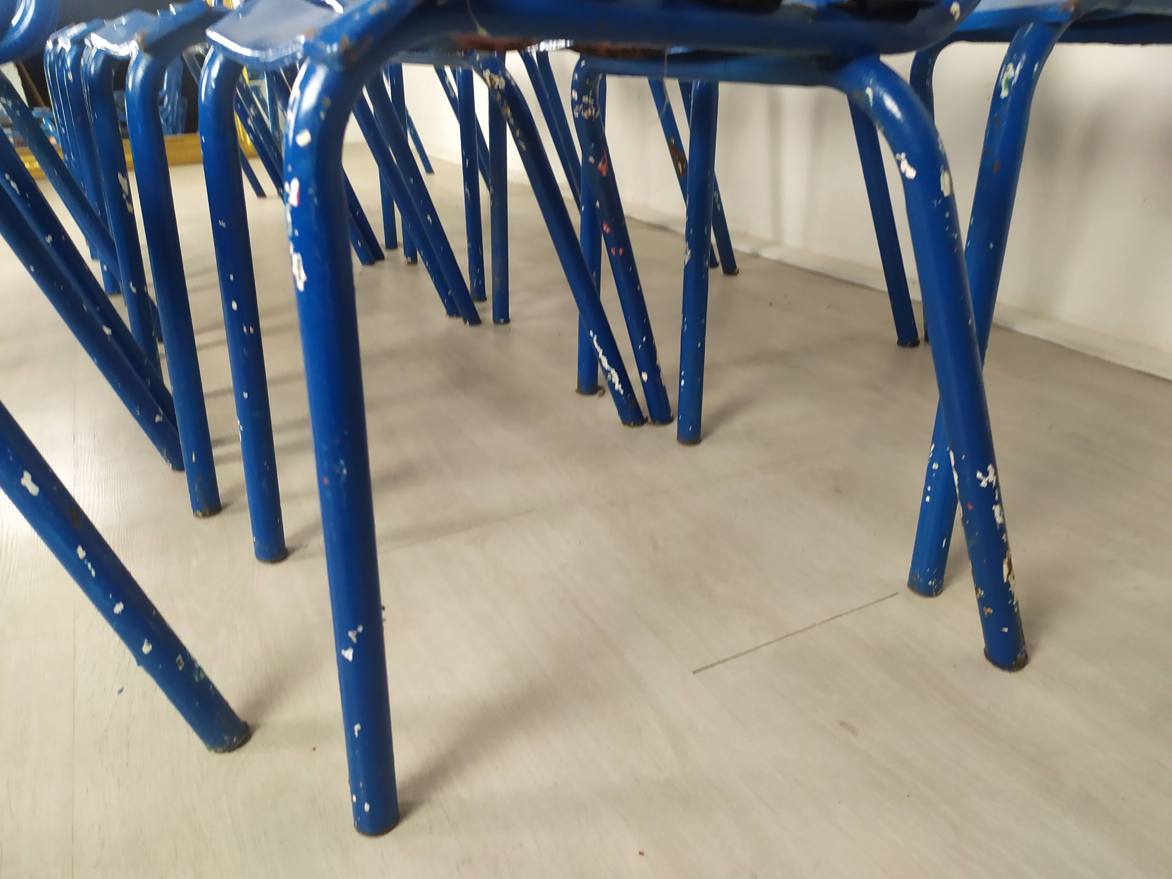 14 blue metal bistro chairs
