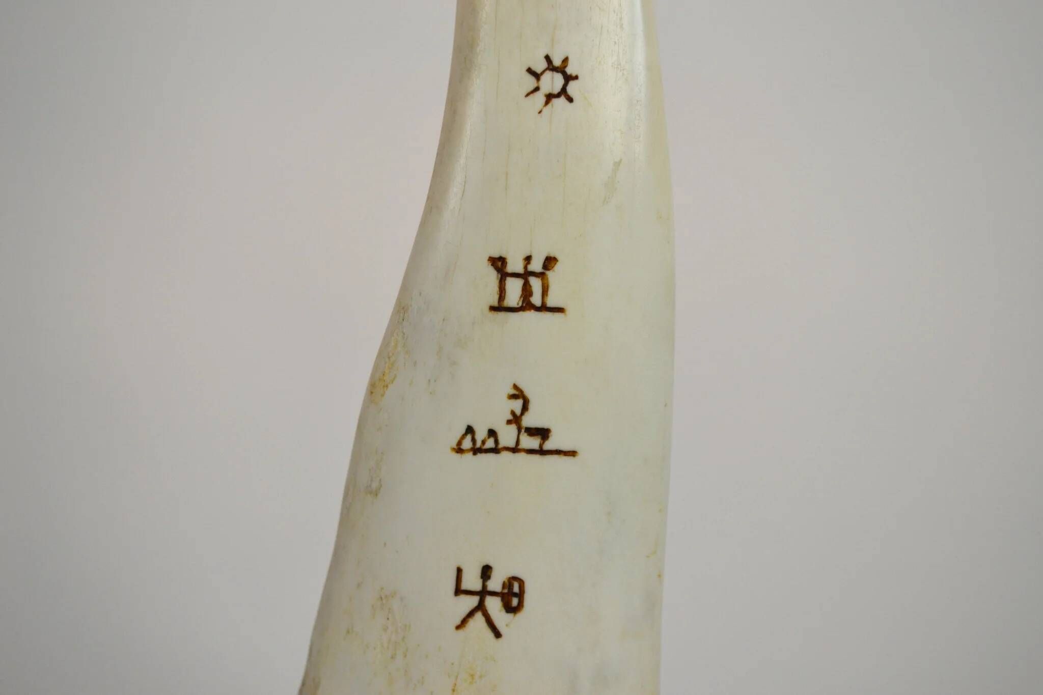 Scandinavian Studio Table Lamp in Carved Bone with Symbolic Decoration, c. 1950s–1970s