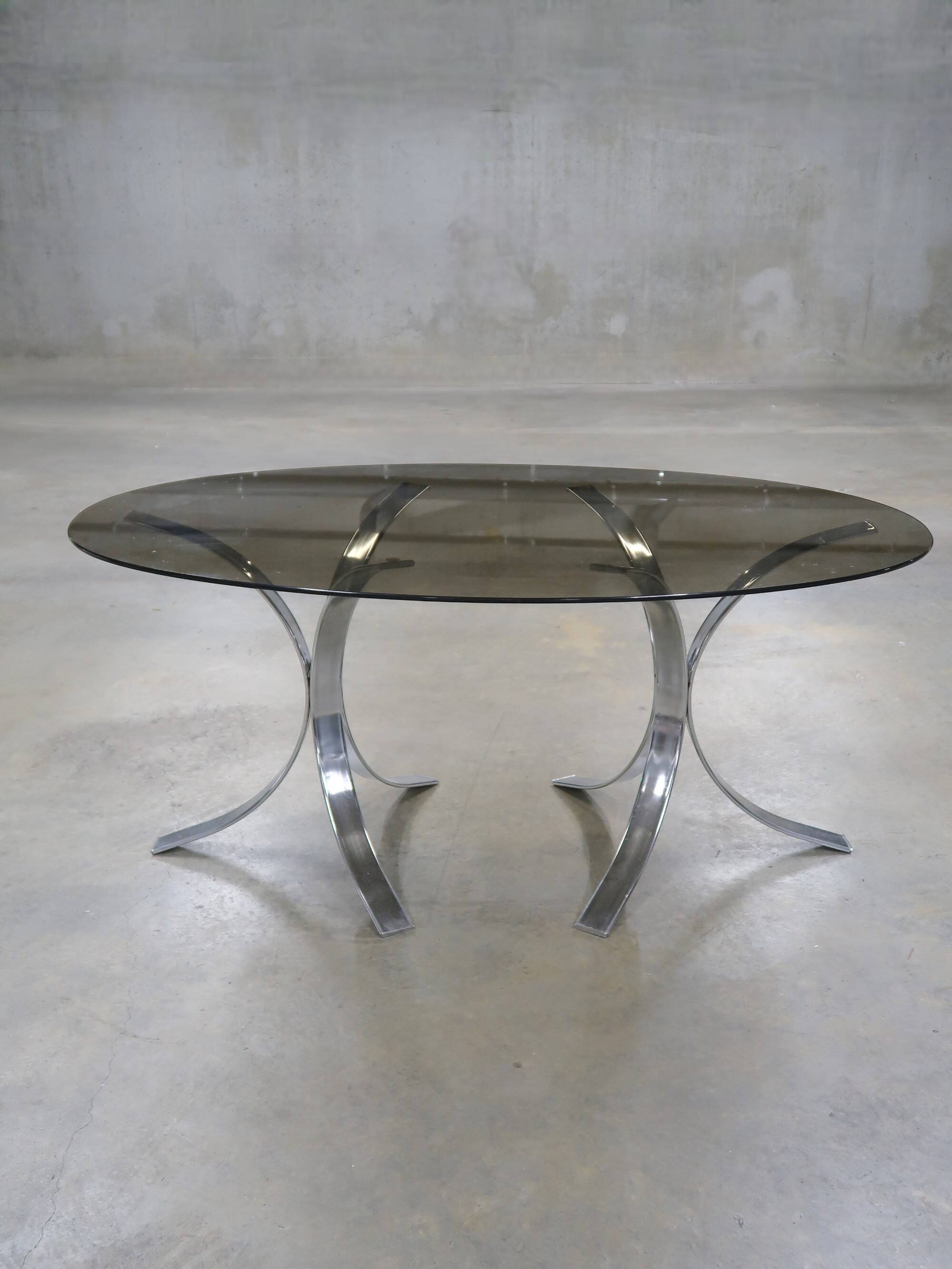Table à manger verre fumé & chrome vintage 70
