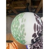Contemporary Light Green and Black Sphere Pendant in Glass