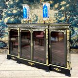Large Sideboard Or Low Bookcase In Boulle Marquetry, Blackened Wood, Napoleon III Period