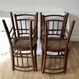 set of 4 bistro chairs in turned wood and canework stamped early 20th century