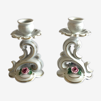 Duo of vintage porcelain candle holders