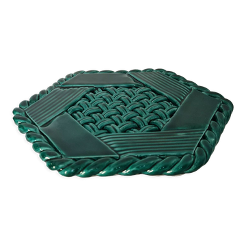 dessous de plat signé Vallauris FPP en vert Massier, années 50