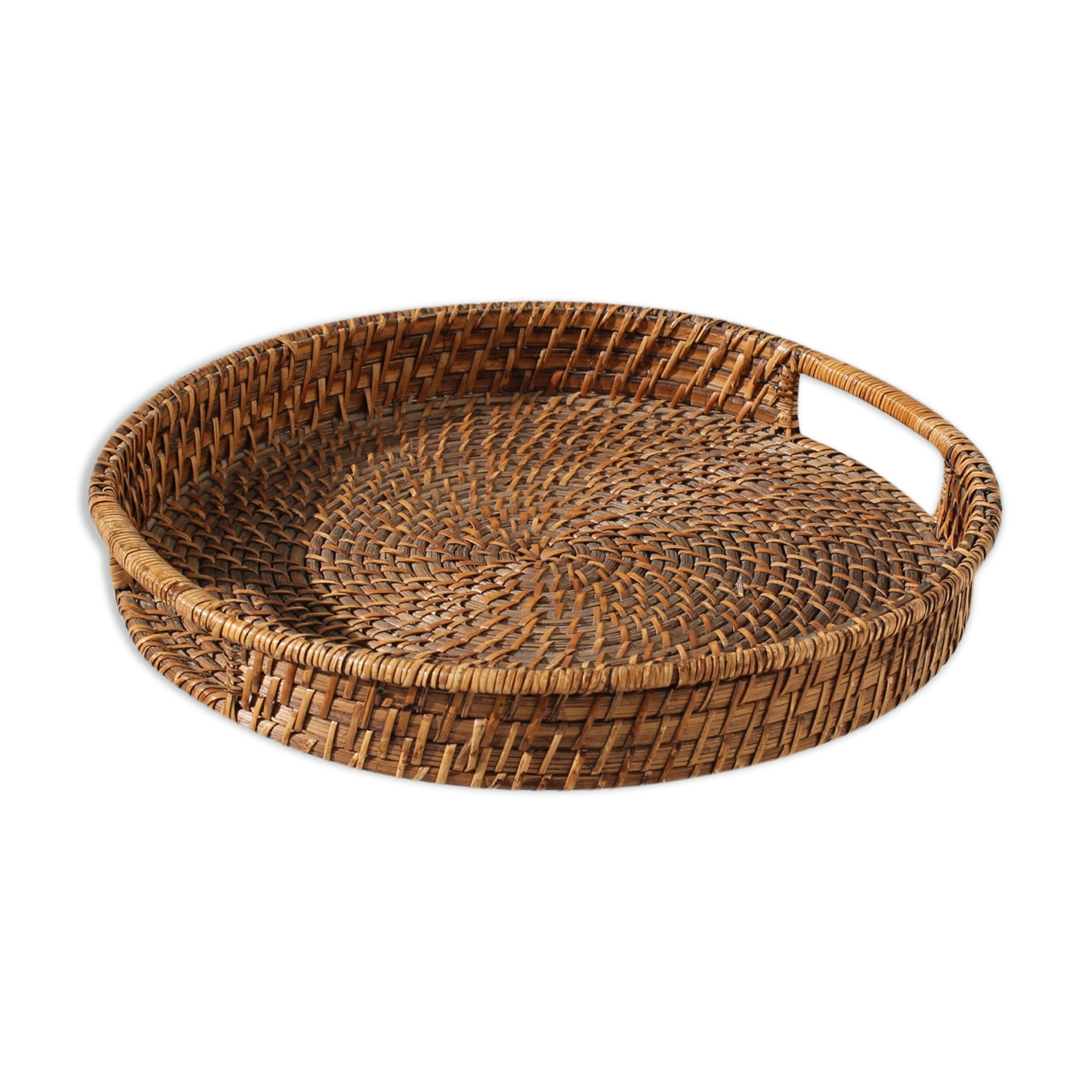 Round braided rattan tray