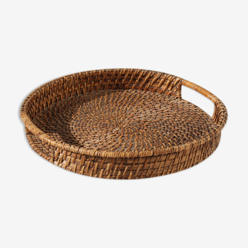 Round braided rattan tray