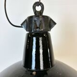 Industrial Black Enamel Factory Lamp with Cast Iron Top, 1950s