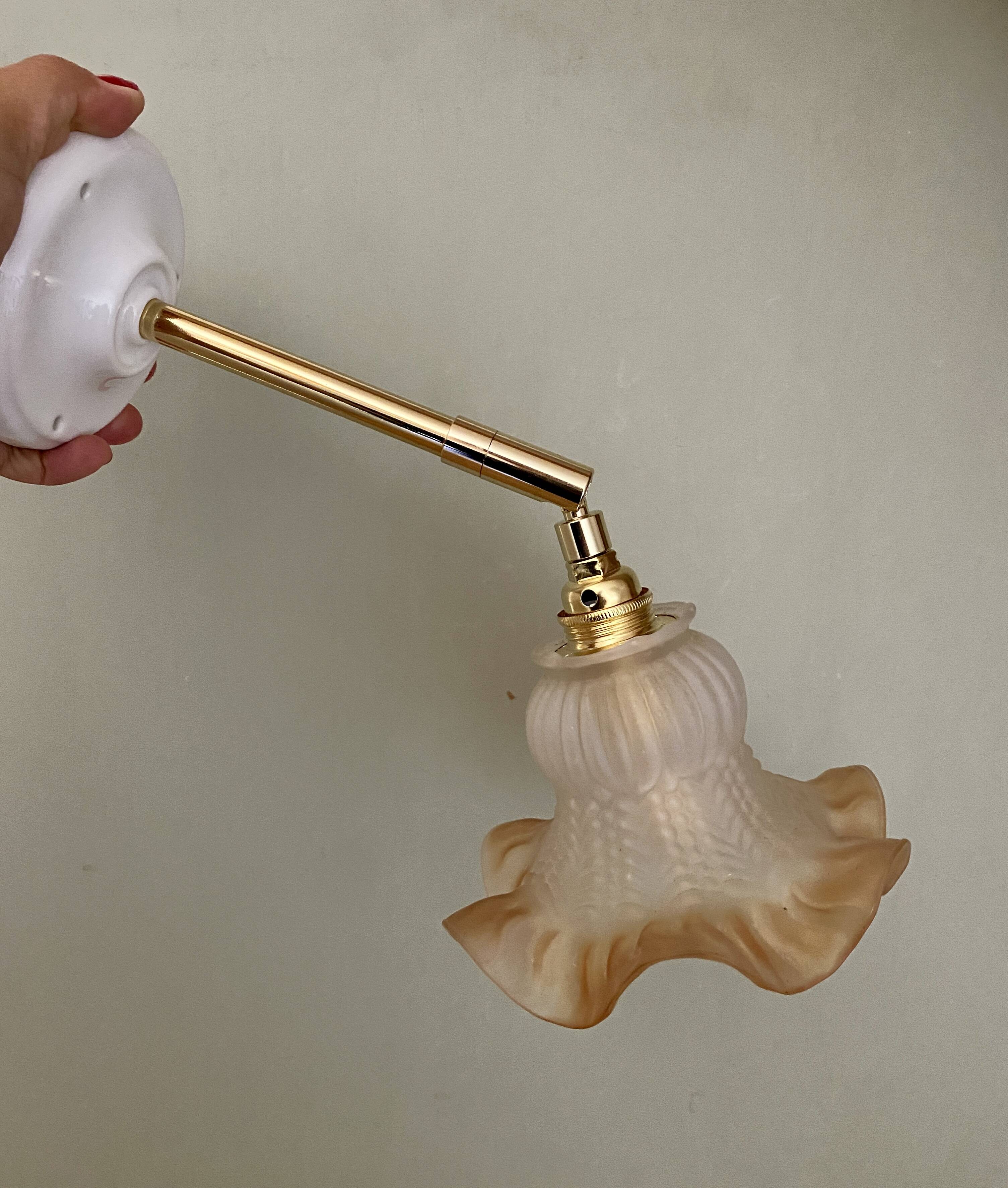 Vintage frosted glass tulip wall lamp