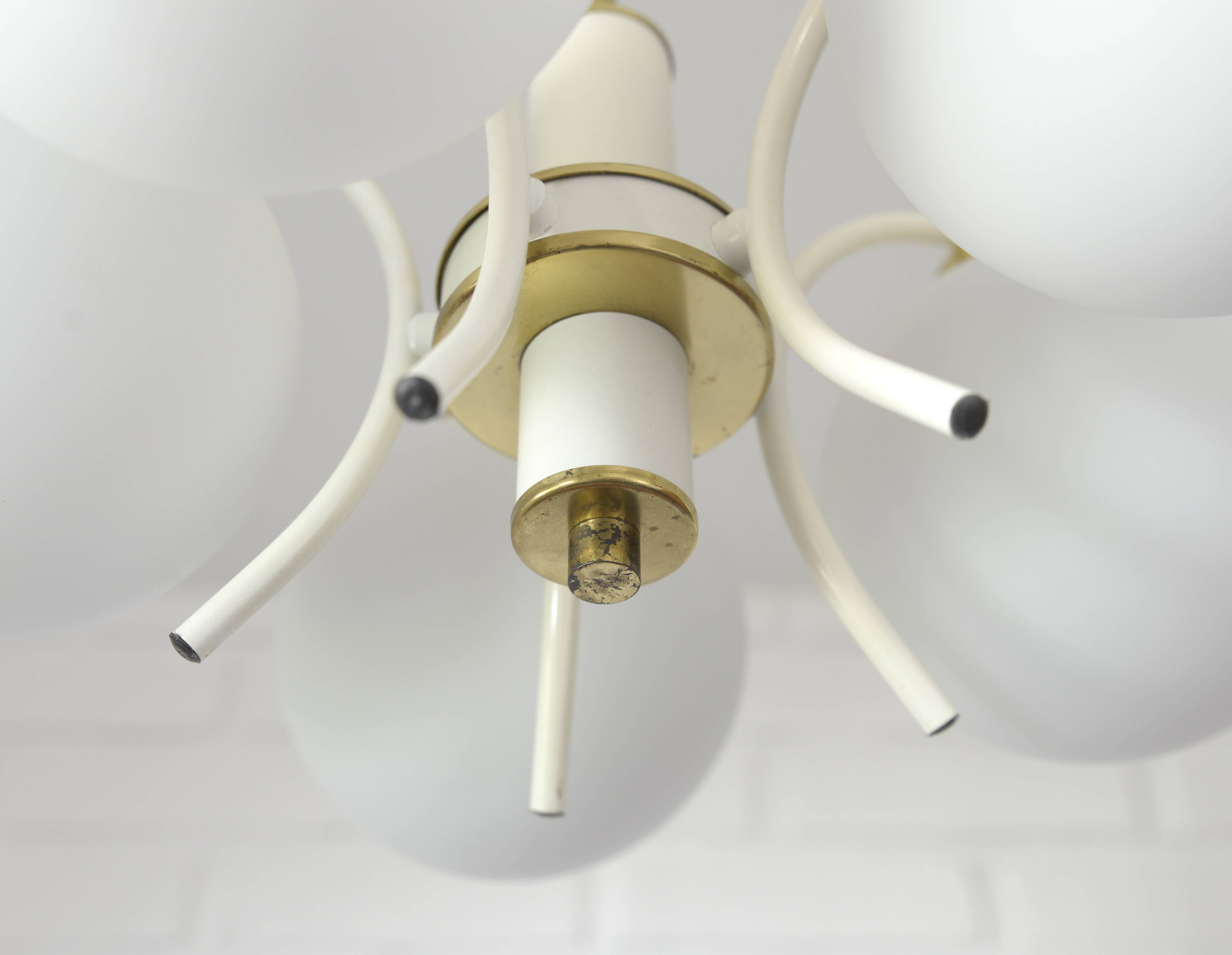 Mid-century modern vintage chandelier MCM Sputnik white hanging lamp 1970's