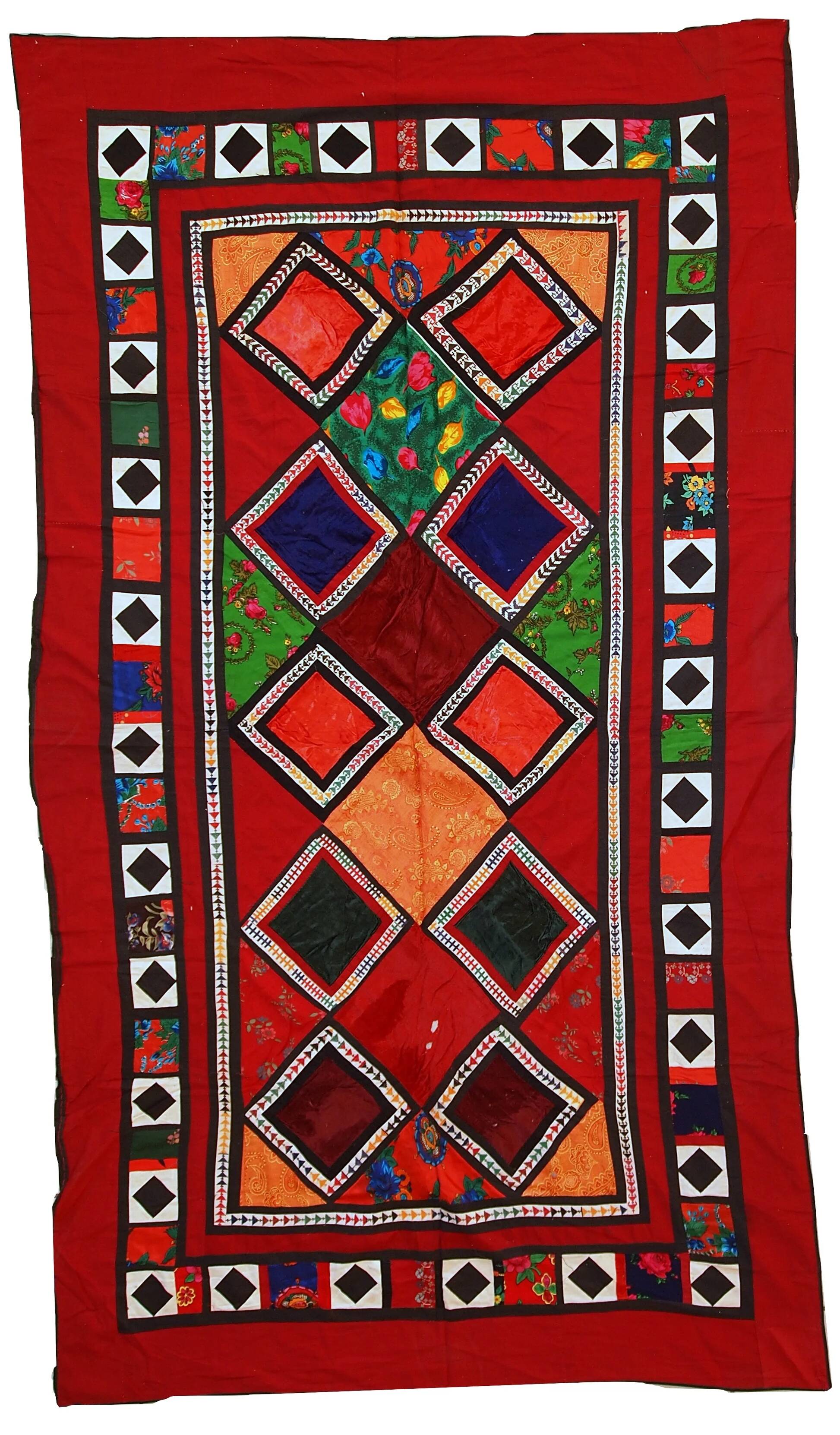 Handmade vintage Uzbek Suzani patchwork kilim 129cm x 227cm, 1960s