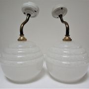 Pair of porcelain sconces brass glass of clchy white art deco
