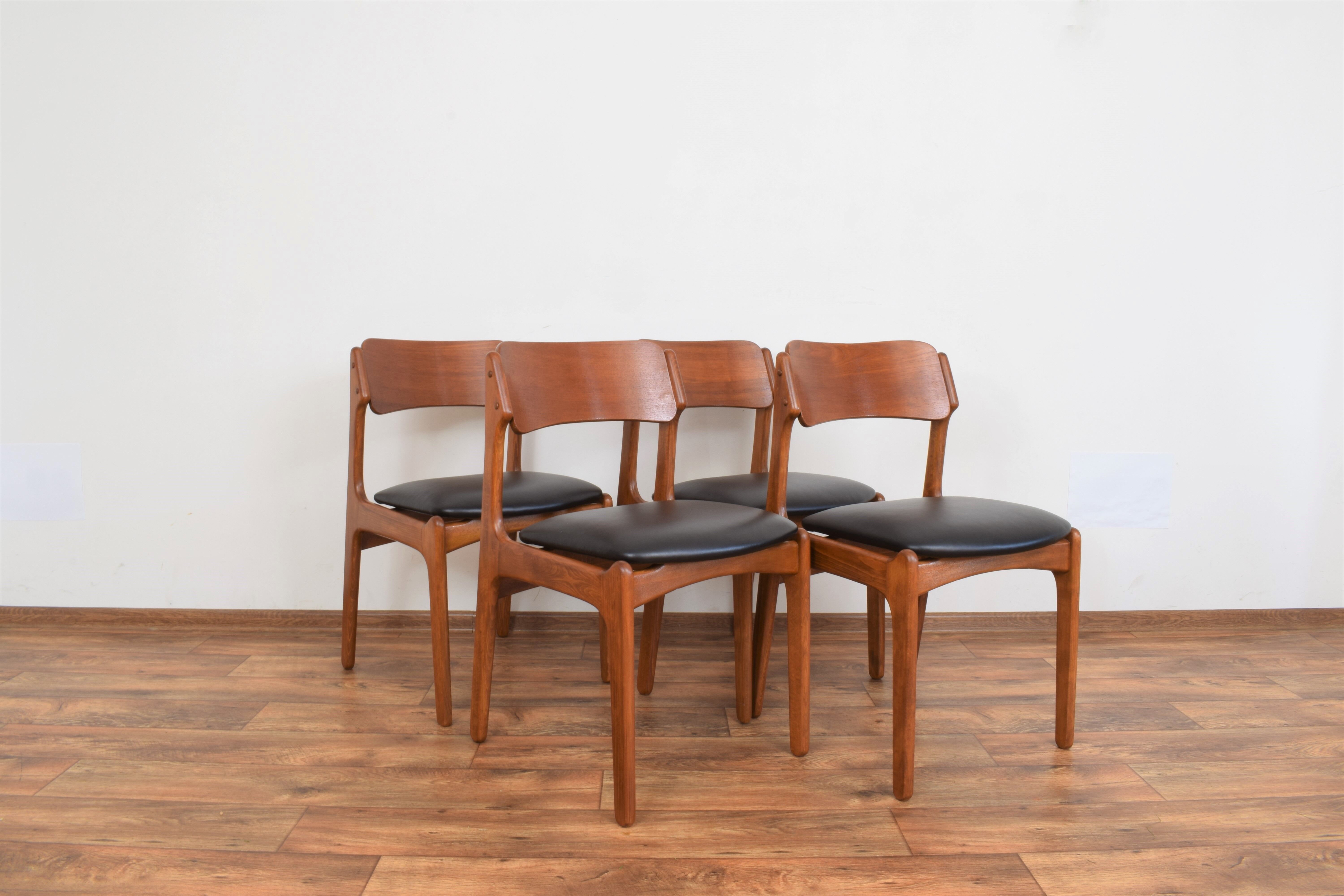 Mid-century danish teak & leather dining chairs by Erik Buch, 1960