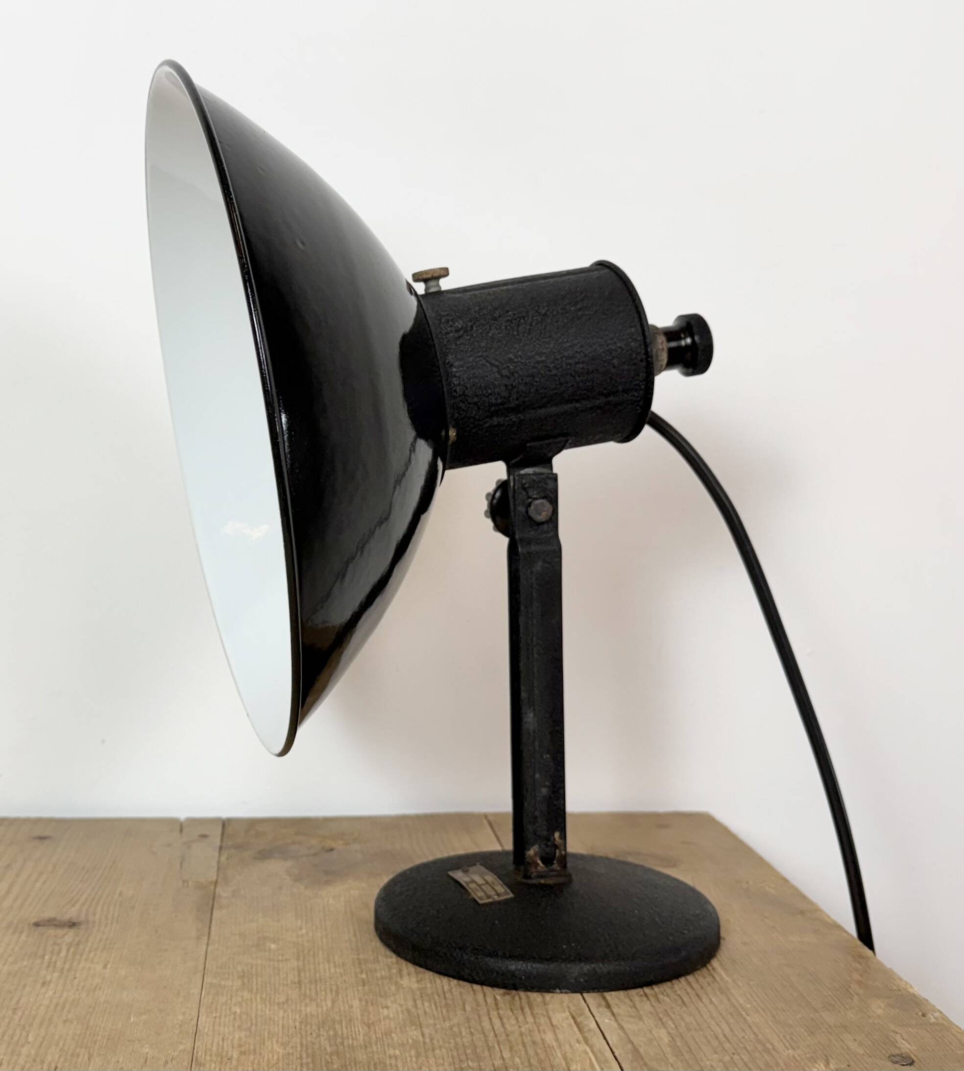 Vintage Industrial Black Enamel Table Lamp from EB, 1950s