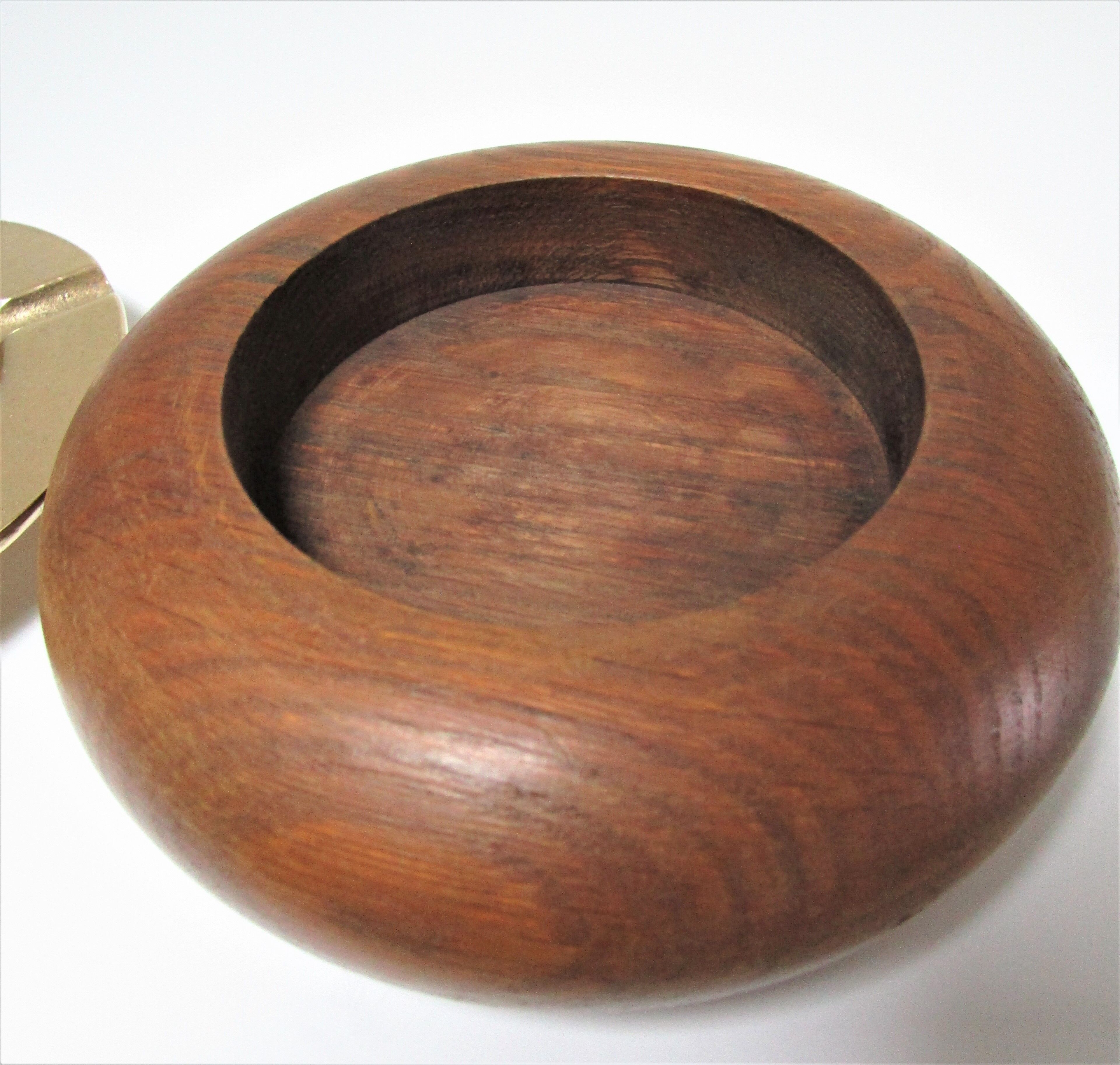 Ashtray round wood and brass solid vintage design
