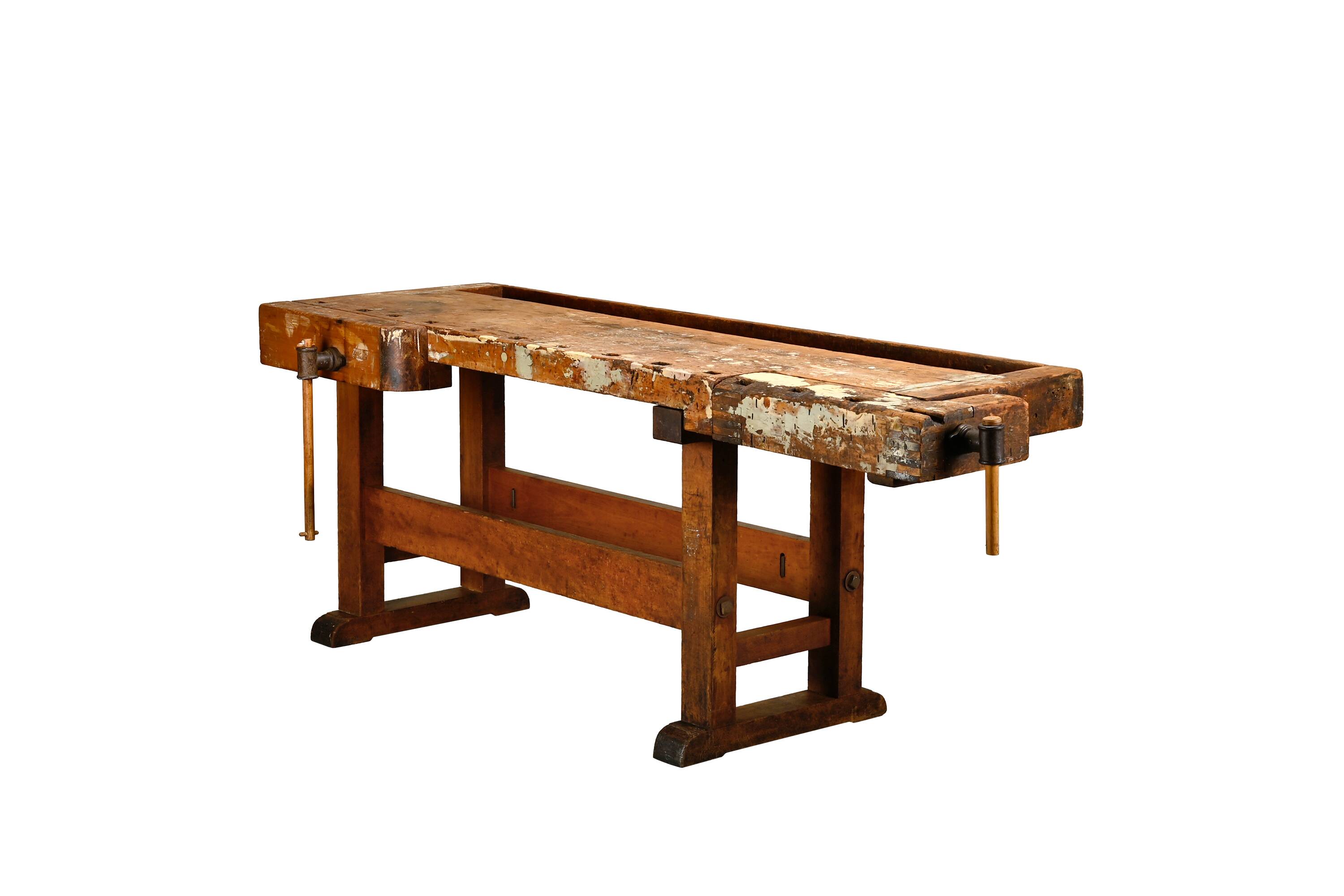 Vintage Wooden Industrial Rustic Carpenter’s Workbench with Two Vises