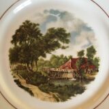 Decorative porcelain plate watermill landscape - signed JC Van Hunnik