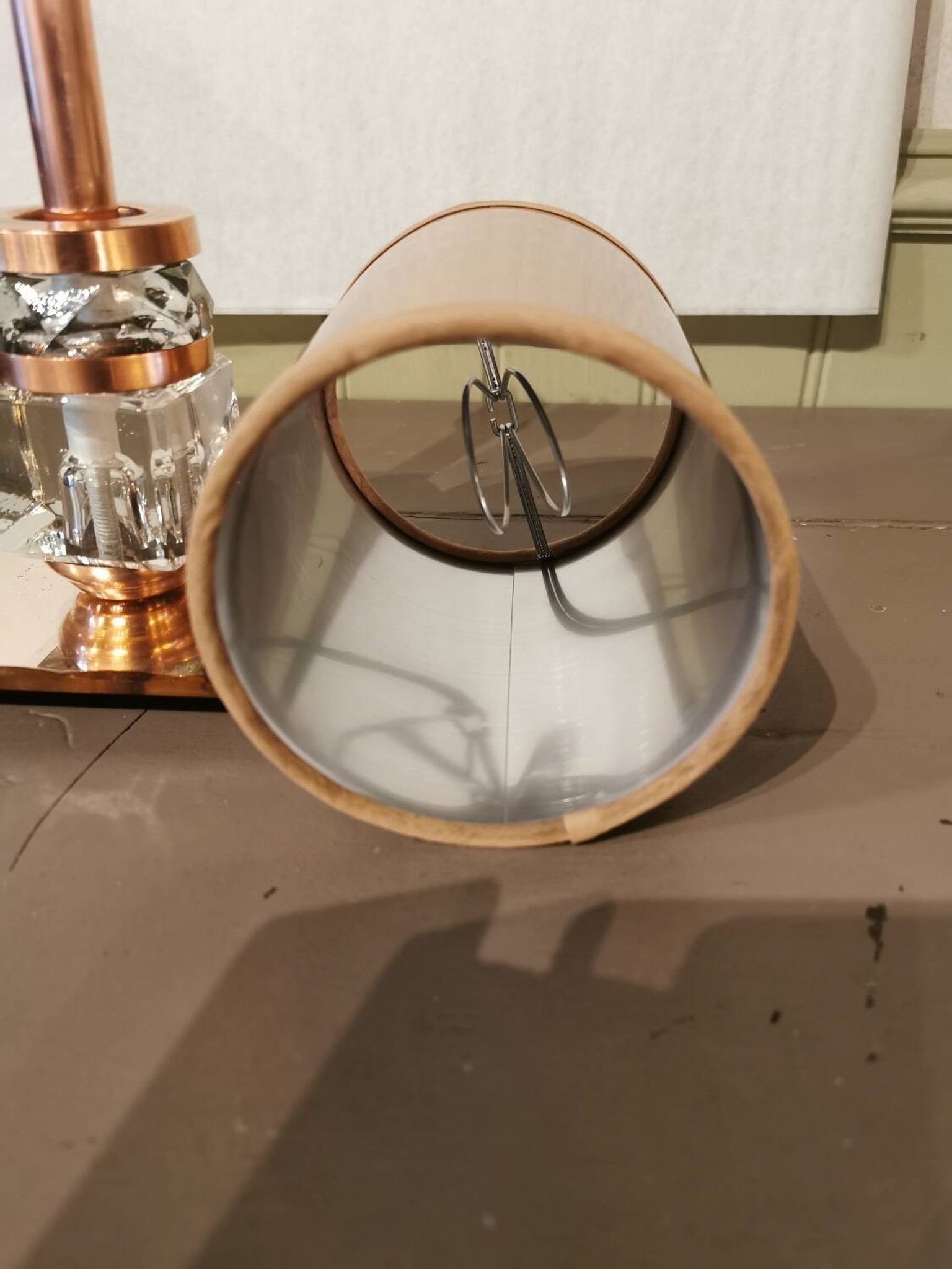 Art Deco mirror lamp, copper and glass