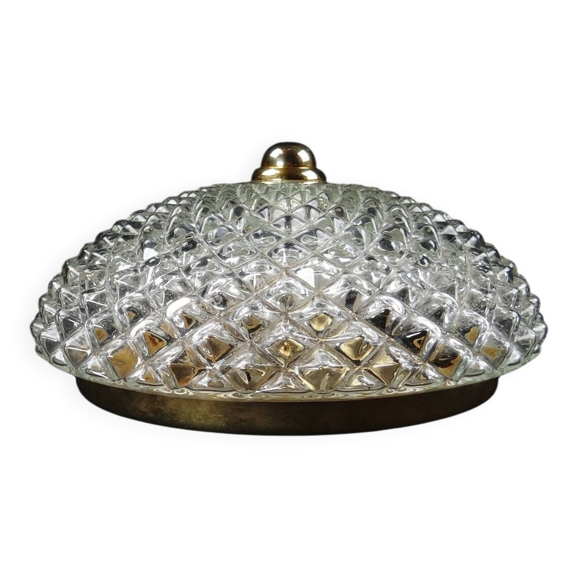 Vintage Hollywood Regency Style Diamond Point Glass Ceiling Light