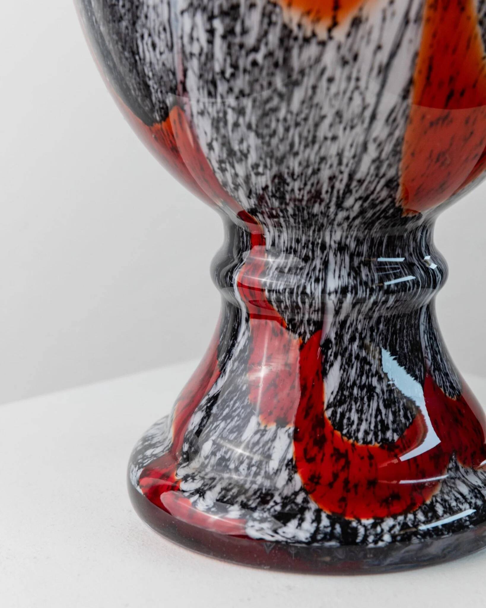 Orange White Black Multicolor Murano Glass Vase by Carlo Moretti – Italy 1970s, Tall Centerpiece