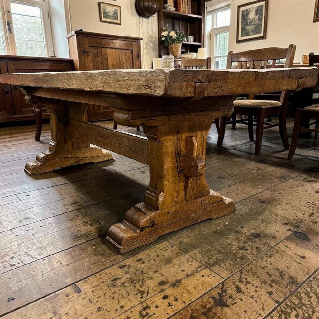 XL vintage brutalist wooden dining table