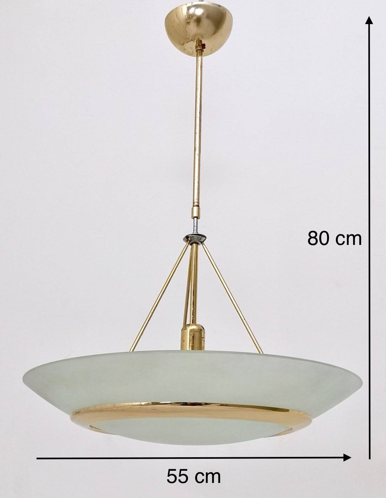 Brass and Aquamarine Etched Glass Bowl Pendant