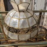 Suspension vintage en nacre et laiton