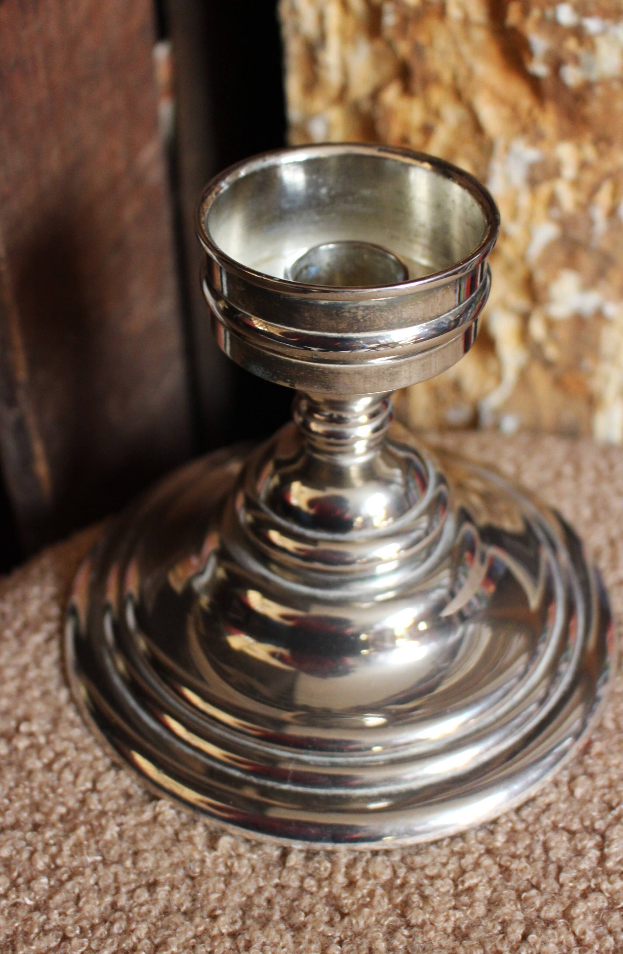 Chrome metal candle holder for taper candle