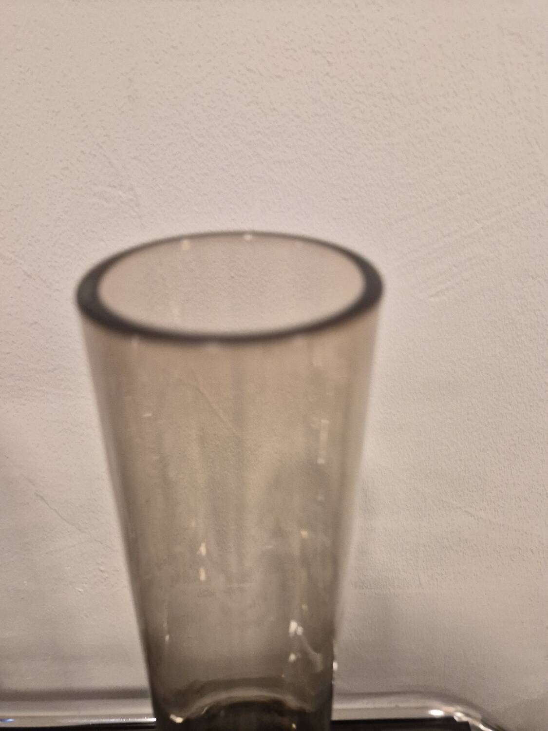 Vintage cylindrical vase in smoked glass