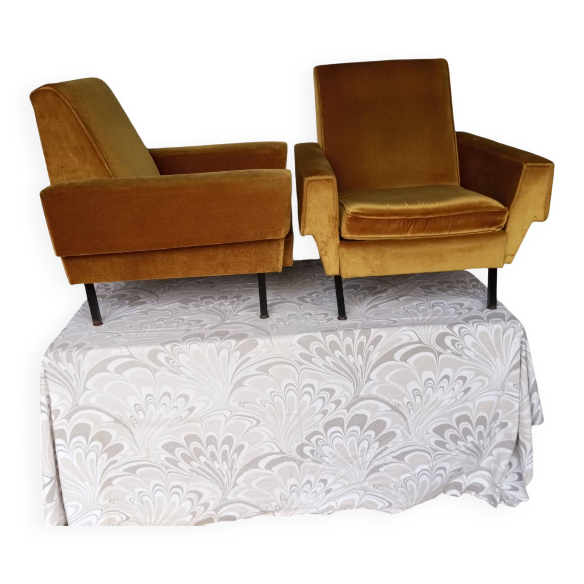 Vintage yellow velvet armchairs