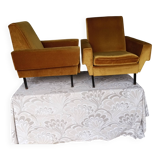 Vintage yellow velvet armchairs