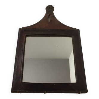 Miroir en cuir piqure sellier