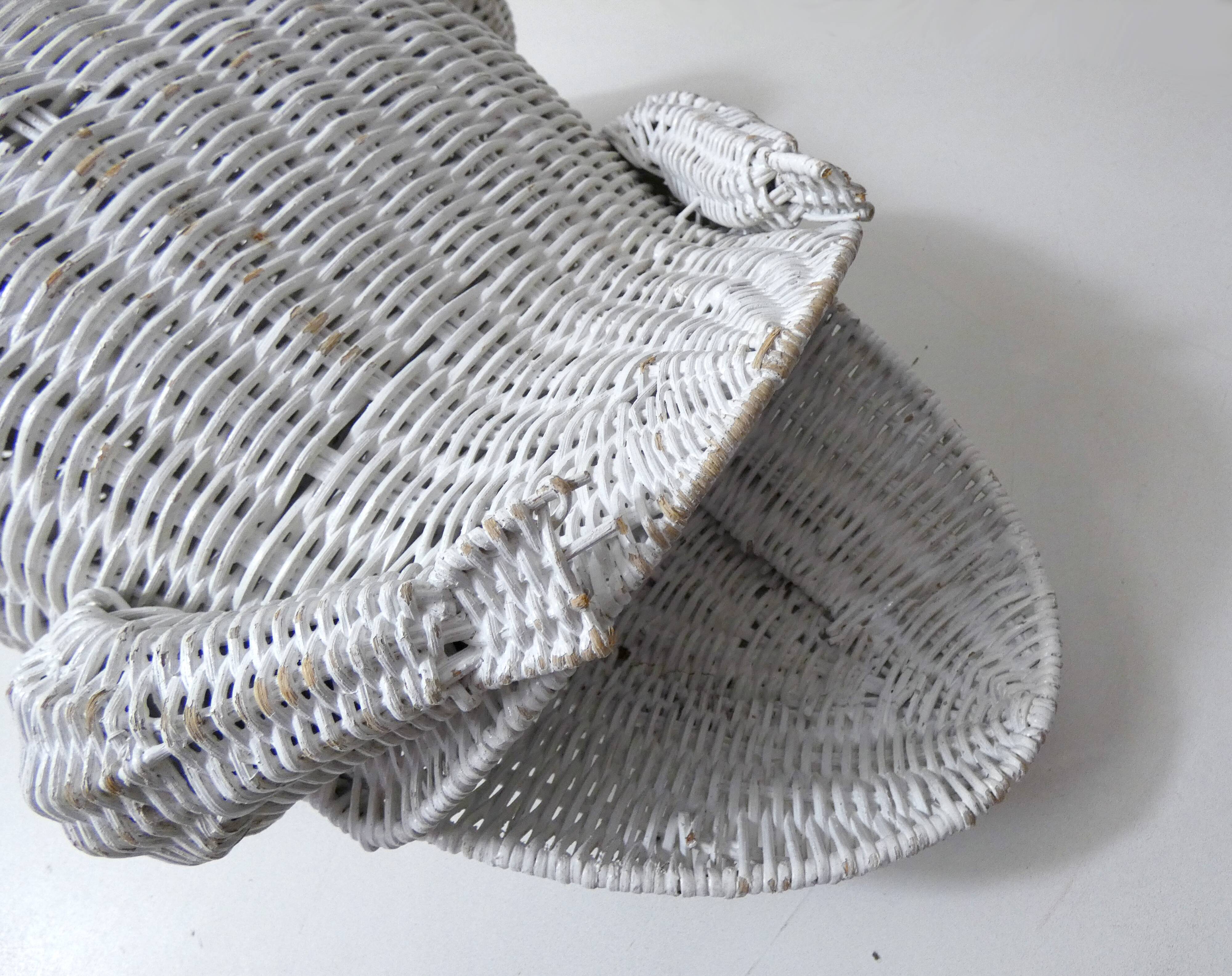 Corbeille à papier grenouille vintage en rotin blanc