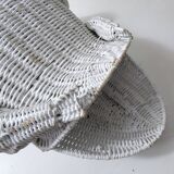 Corbeille à papier grenouille vintage en rotin blanc