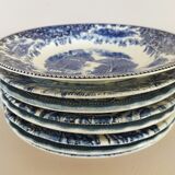 8 blue & white soup plates Broadhurst, Lunéville, Myott and Royal Sphinx Regout Maestricht