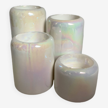 Four vintage iridescent reflection candle holders