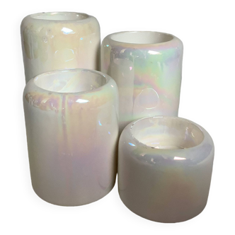 Four vintage iridescent reflection candle holders