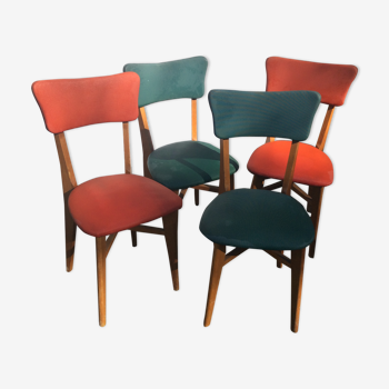 Lot de 4 chaises 1950 vintage skai et hêtre