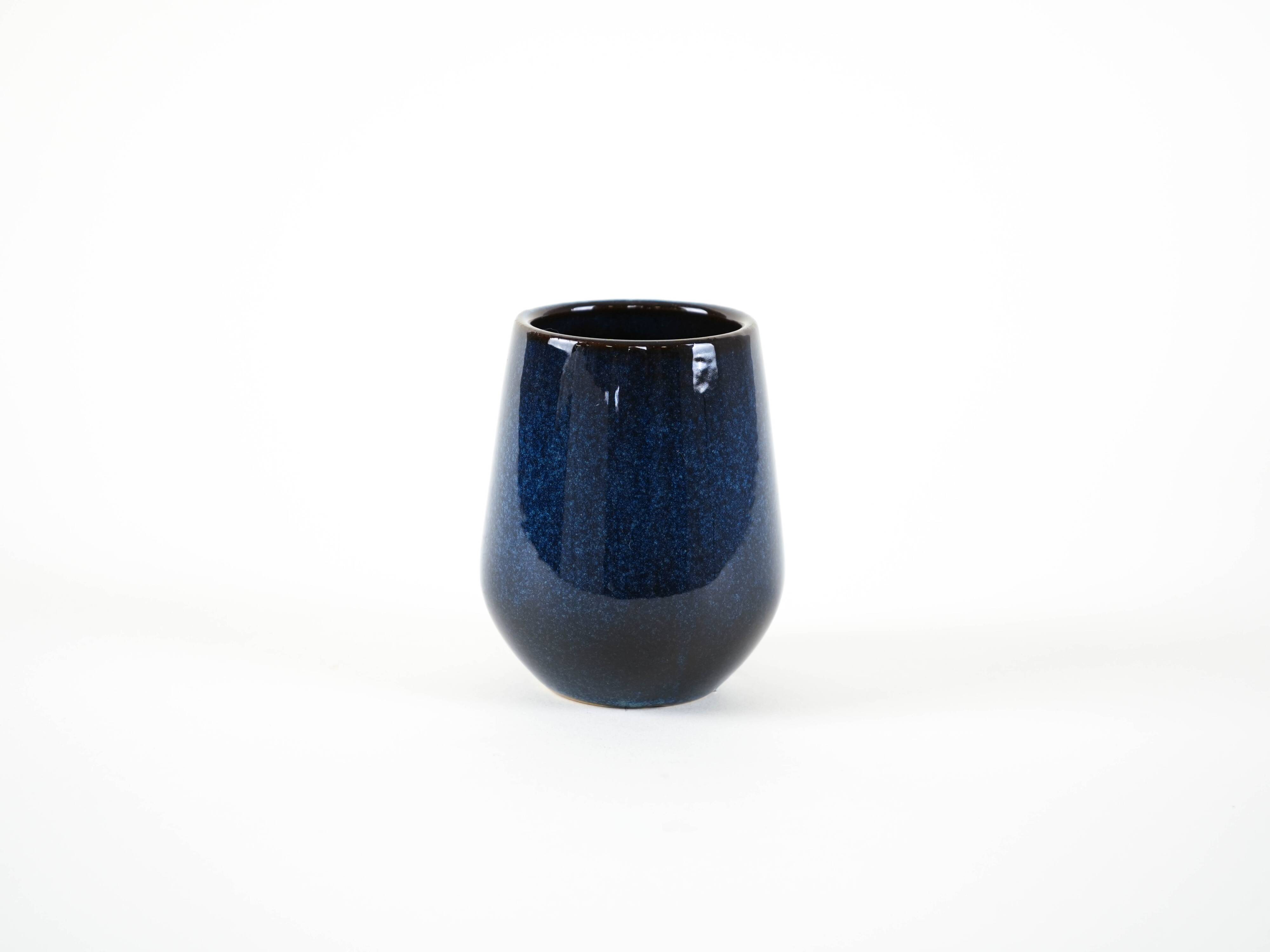 Vase en céramique bleu marine, design danois, années 1970, fabriqué au Danemark