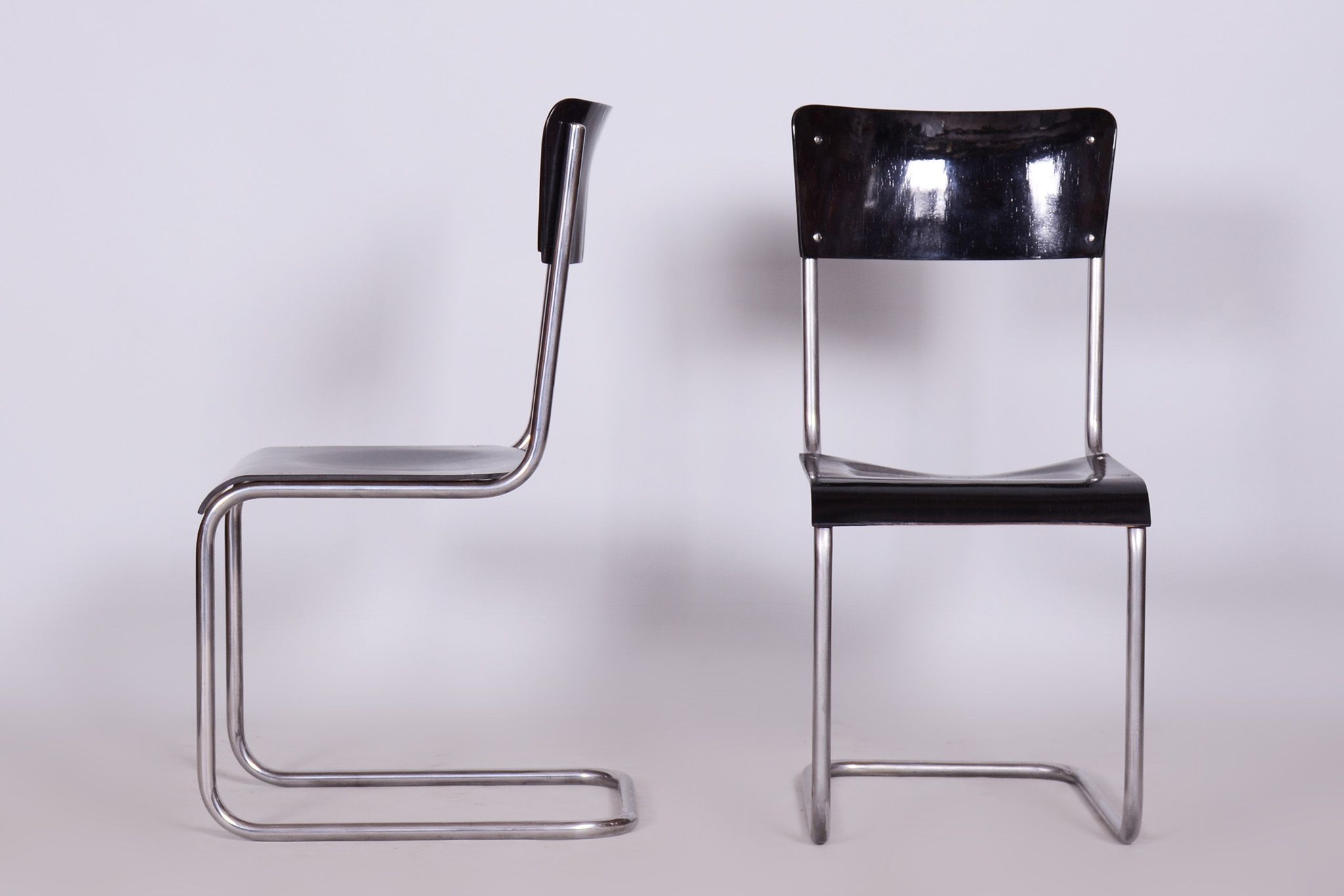 Set of 6 Vintage Bauhaus Chairs, Restored, Gloss, Vichr a Spol, Czechia, 1930s