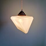 Art Deco pendant light in white opaline, triangular prism, 1920s-30s