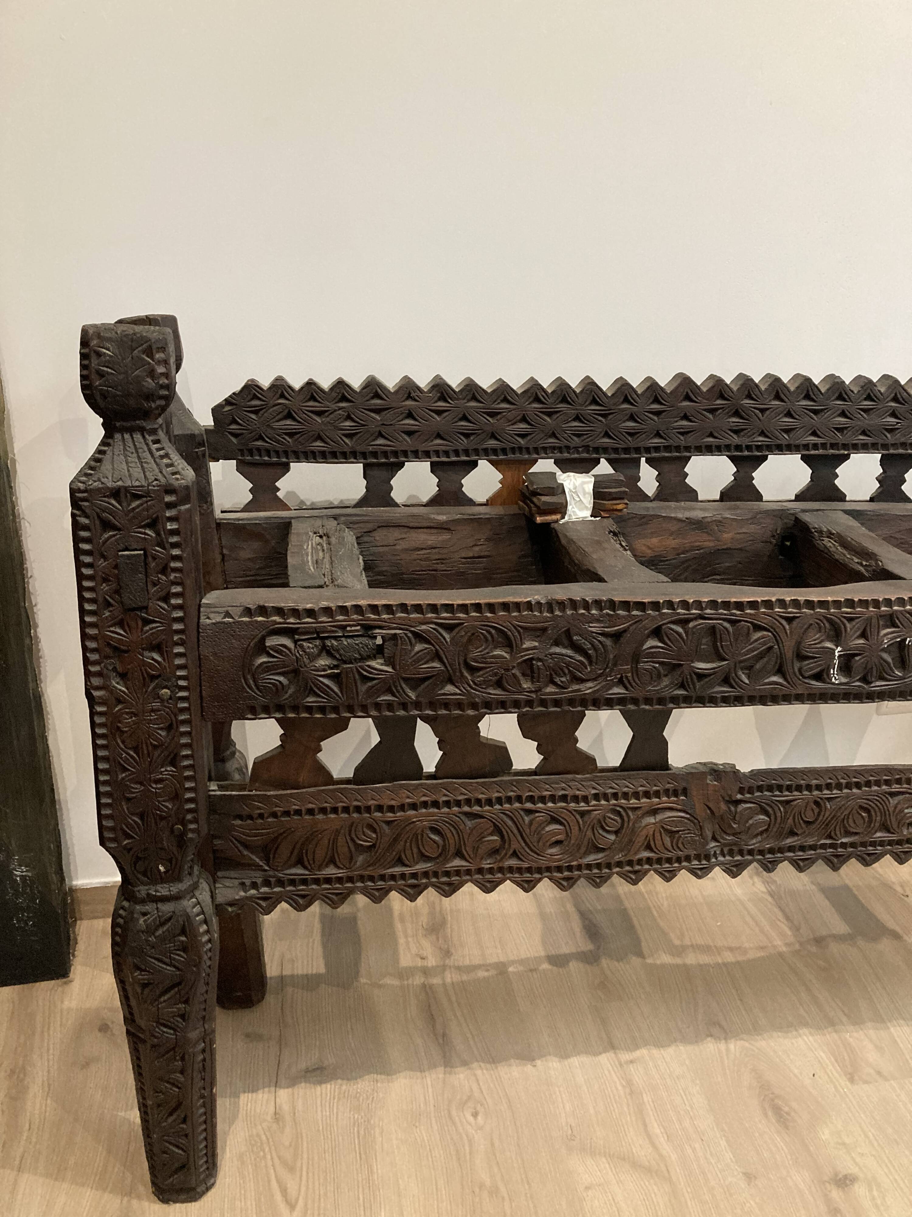 Jar holder carved wood indian nineteenth century