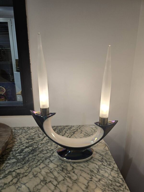 Paire de bougeoirs électriques Verceram – design Space Age – céramique