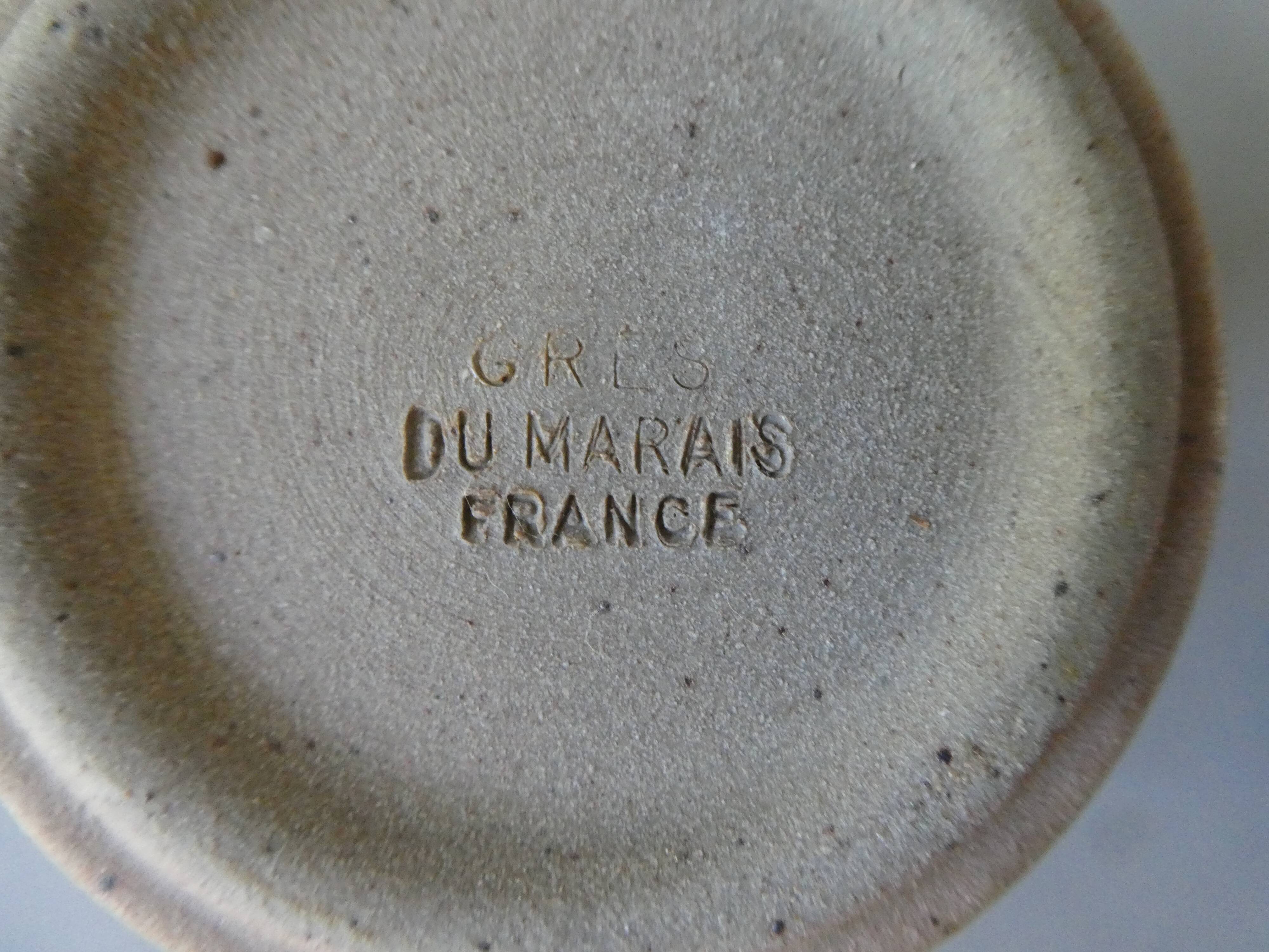 Salt, pepper and mustard set, sandstone from Marais France